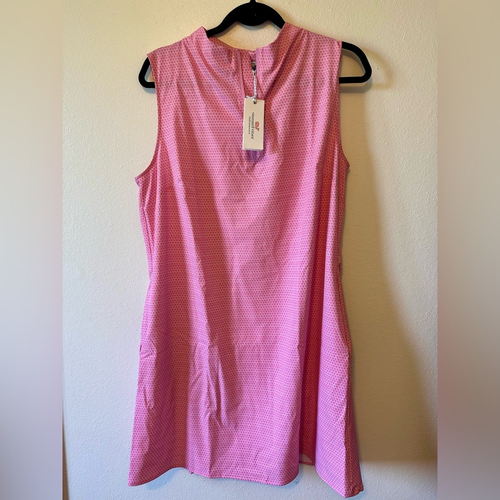 Vineyard Vines Performance Sleeveless Golf Dress Pink Cloud Geo NWT size L‎